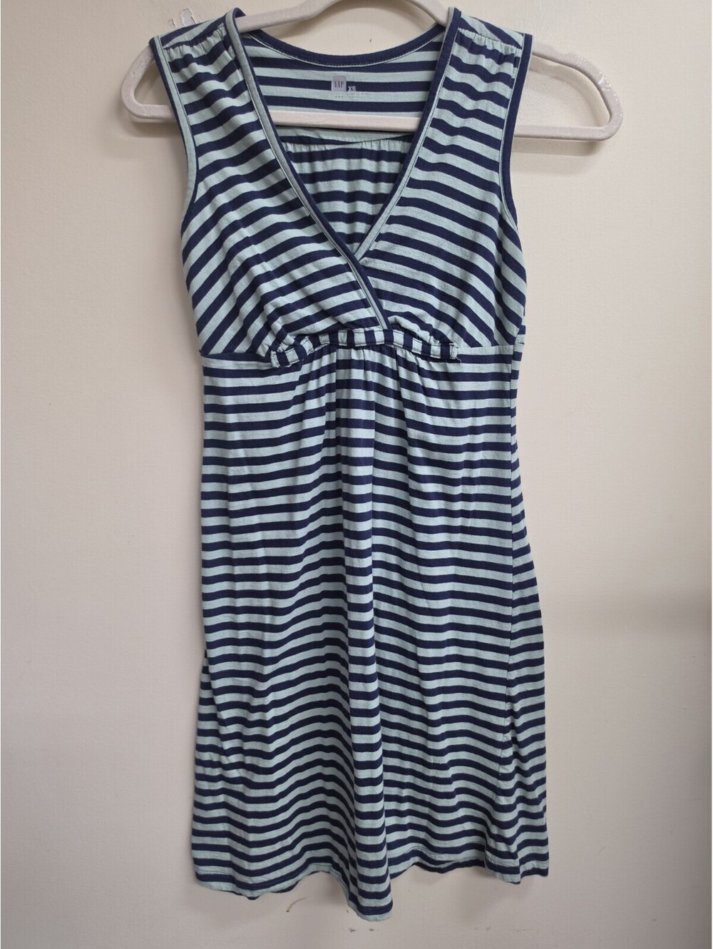 Gap XS Blue Mint Green Striped Sleeveless Surplice Knit Dress Empire Waist